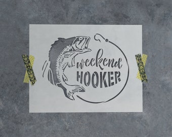 Weekend Hooker Bass Fishing Stencil - Bass Fishing Stencil, Outdoors Stencil, Fishing Stencil, Hunting Stencil, Sports Stencil