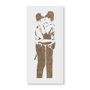 Political Statement Kissing Police Banksy Stencil - Graffiti Street Art for Metal Canvas Wood T-Shirts and More - Food-Grade Mylar Material