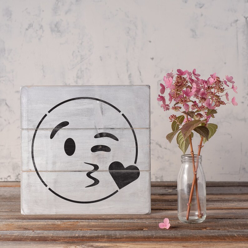 Emoji Blowing Kiss Stencil Emoji Stencil Heart Kissing Etsy