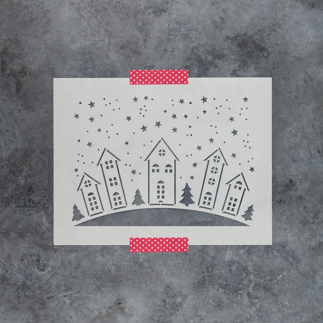 Christmas Village Stencil Template for DIY Crafts, Holiday Decor