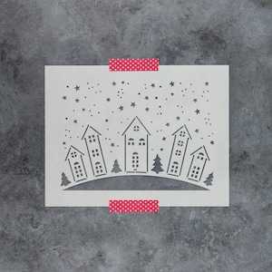 Christmas Village Stencil - Christmas Stencils for Crafts, Christmas Stencil Designs, Winter Stencil, Holiday Stencil, Holiday Decor