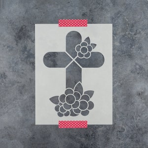 Cross And Flowers Stencil - Flowers Stencil, Cross Stencil, God Stencil, Bible Stencil, Floral Stencil, Wall Decor, Paint Stencil