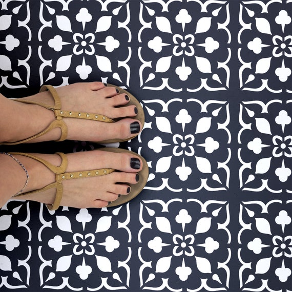 Lydia Tile Stencil Reusable Floor Backsplash Mediterranean Tile Boho Stencil Patterns Create The Perfect Diy Floor Decor
