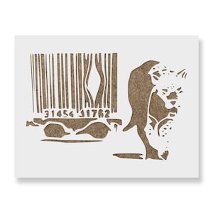 Original Barcode Tiger Banksy Stencil - Powerful Graffiti Art by Notorious Street Artist with Dark Humor - Available in Multiple Sizes