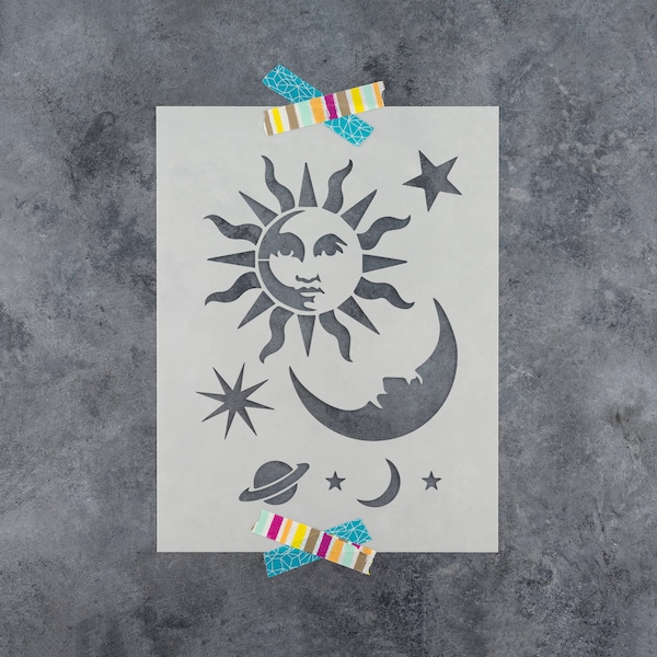 Celestial Sun and Moon Stencil - Celestial Stencil, Celestial Stencils, Stencil Celestial, Sun Moon Stencils, Stencils Moon, Moon Stencils