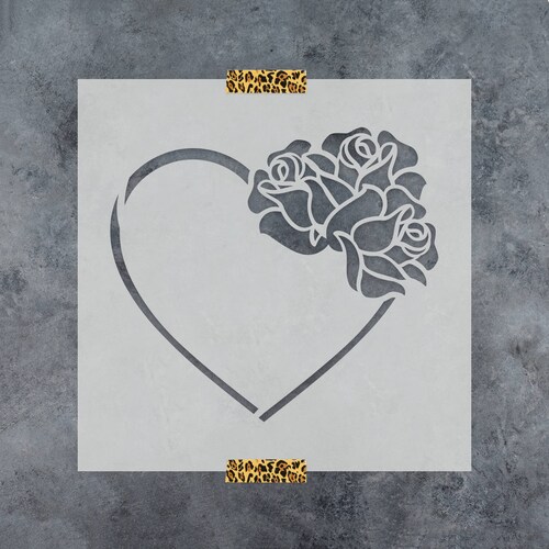 Heart With Roses Stencil Heart Stencil Rose Stencil Heart Etsy