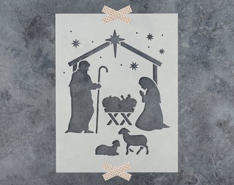 Nativity Manger Stencil for Painting and Craft Projects, Christmas Scene Stencils for Canvas