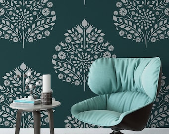 Leaf Damask Pattern Wall Stencil - Damask Wall Stencils, Stencils For Walls, Damask Stencil Ideas, Decorative Wall Stencil, Damask Stencil