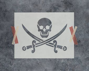 Pirate Stencil - Reusable Pirate Stencil, Large Pirate Stencils, Pirates, Stencil For Pirates, Pirate Skull Stencil, Jolly Roger Stencil