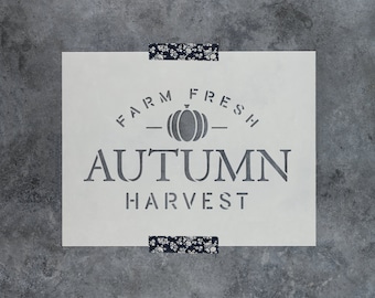 Farm Fresh Autumn Harvest Stencil for Fall Farmhouse Signs, Pumpkin and Leaves Art Stencils