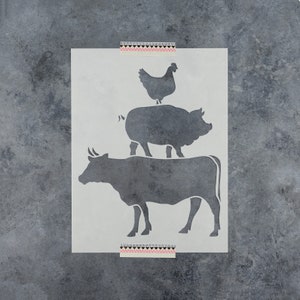 Cow Pig Chicken Stencil - Reusable DIY Craft Farmhouse Stencil of Cow, Pig, and Chicken Stacked - Great Stencil for Wood Signs!