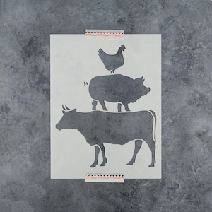 Cow Pig Chicken Stencil - Reusable DIY Craft Farmhouse Stencil of Cow, Pig, and Chicken Stacked - Great Stencil for Wood Signs!