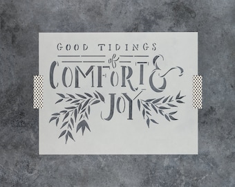 Comfort and Joy Stencil for Christmas Crafts, Reusable Holiday Stencils for DIY Decor