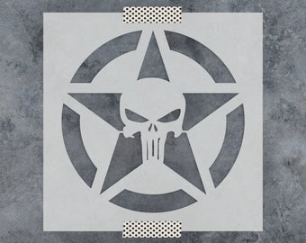 Punisher Skull Star Stencil - Reusable Craft Stencils of the Punisher Skull in a Star - Better than Punisher Decals and Punisher Stickers!