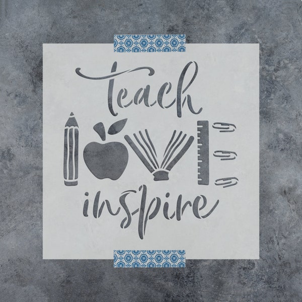 Teach Love Inspire Stencil - Teacher Stencil, DIY Teacher Stencils, Education Stencil, Learning Stencil, School Stencil, Pencil Stencil