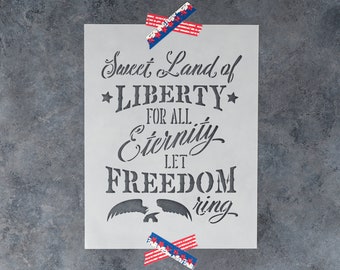 Sweet Land of Liberty Independence USA Patriotic Holiday Door Wall Table Decor Stencil Stencils