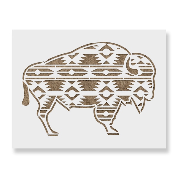 Aztec Buffalo Stencil - Aztec Stencil, Buffalo Stencil, Animal Stencil, Tribal Print Stencil, Native American Stencil