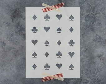 Hearts Clubs Diamonds Spades Stencil - Reusable DIY Craft Stencil of Heart Club Diamond Spade Card Pattern