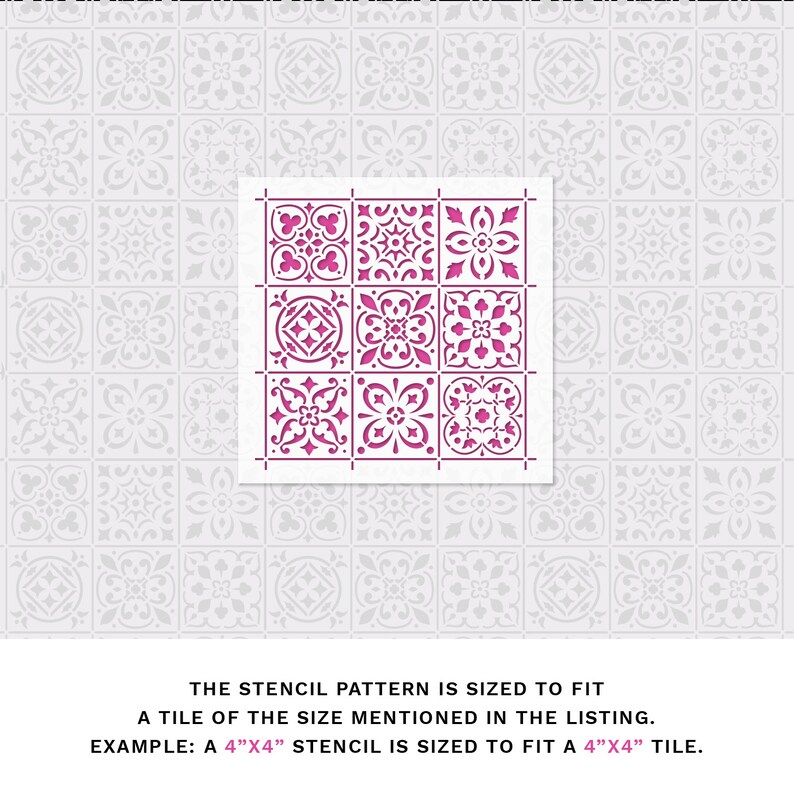 16 Pack Tile Stencil Set - 8x8 Inch Portuguese & Mediterranean Patterns, Reusable For Floors, Walls, Furniture