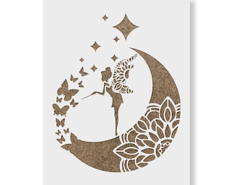 Mandala Fairy Moon Stencil - Reusable Stencils for Painting - Create DIY Mandala Fairy Moon Home Decor