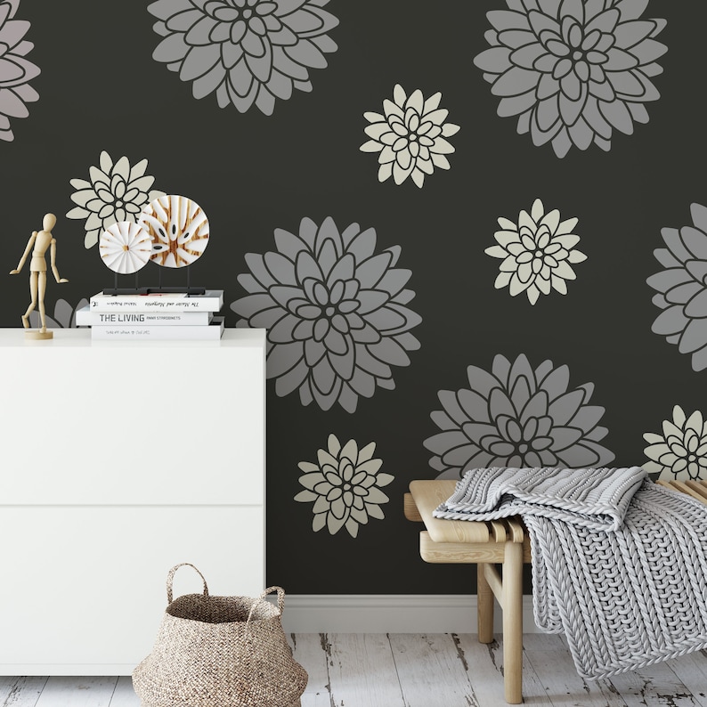 Dahlia Floral Pattern Wall Stencil Create Your Own Space Etsy