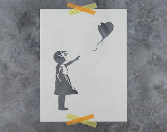 Banksy Girl with Balloon Stencil Art Template for Graffiti Painting Reusable Banksy Stencils