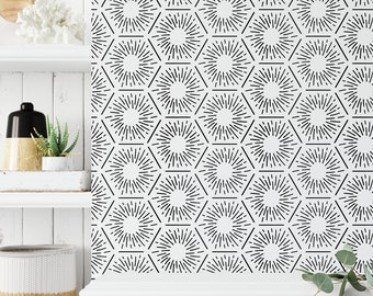 Hexagon Burst Pattern Wall Stencil - Hexagon Stencil, Burst Stencil, Wall Stencil, Unique Wall Stencils, Bathroom Stencils, All Over Wall