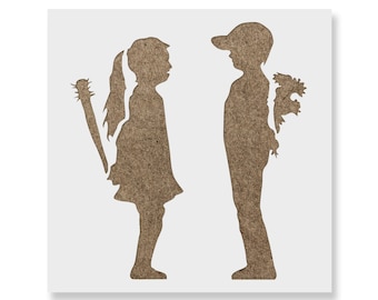 Banksy Stencil - Girl Boy Banksy Art with Canvas Design - Street Art Graffiti Stencil for DIY Projects - Affordable and Durable