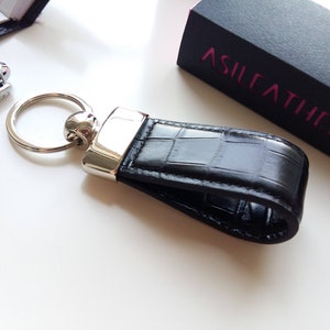 Black Emboss LV Leather Keychain