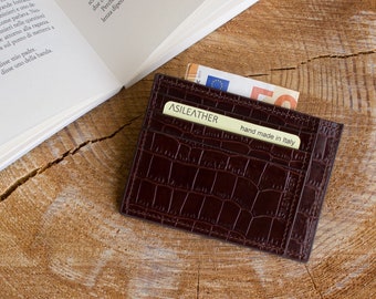 Porte-cartes De Crédit LES COPAINS En Cuir Crocodile Marron - Avec Boîte Originale