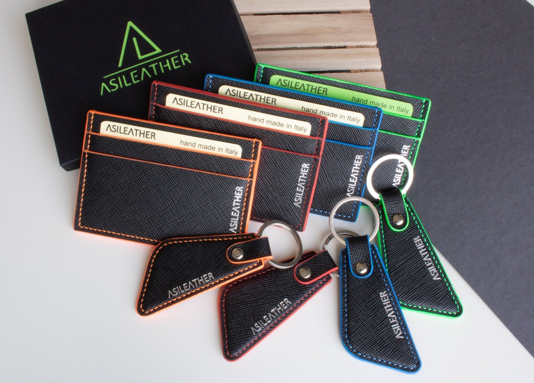 Set Personalized Credit Card Holder / Keyring in Saffiano Leather.men