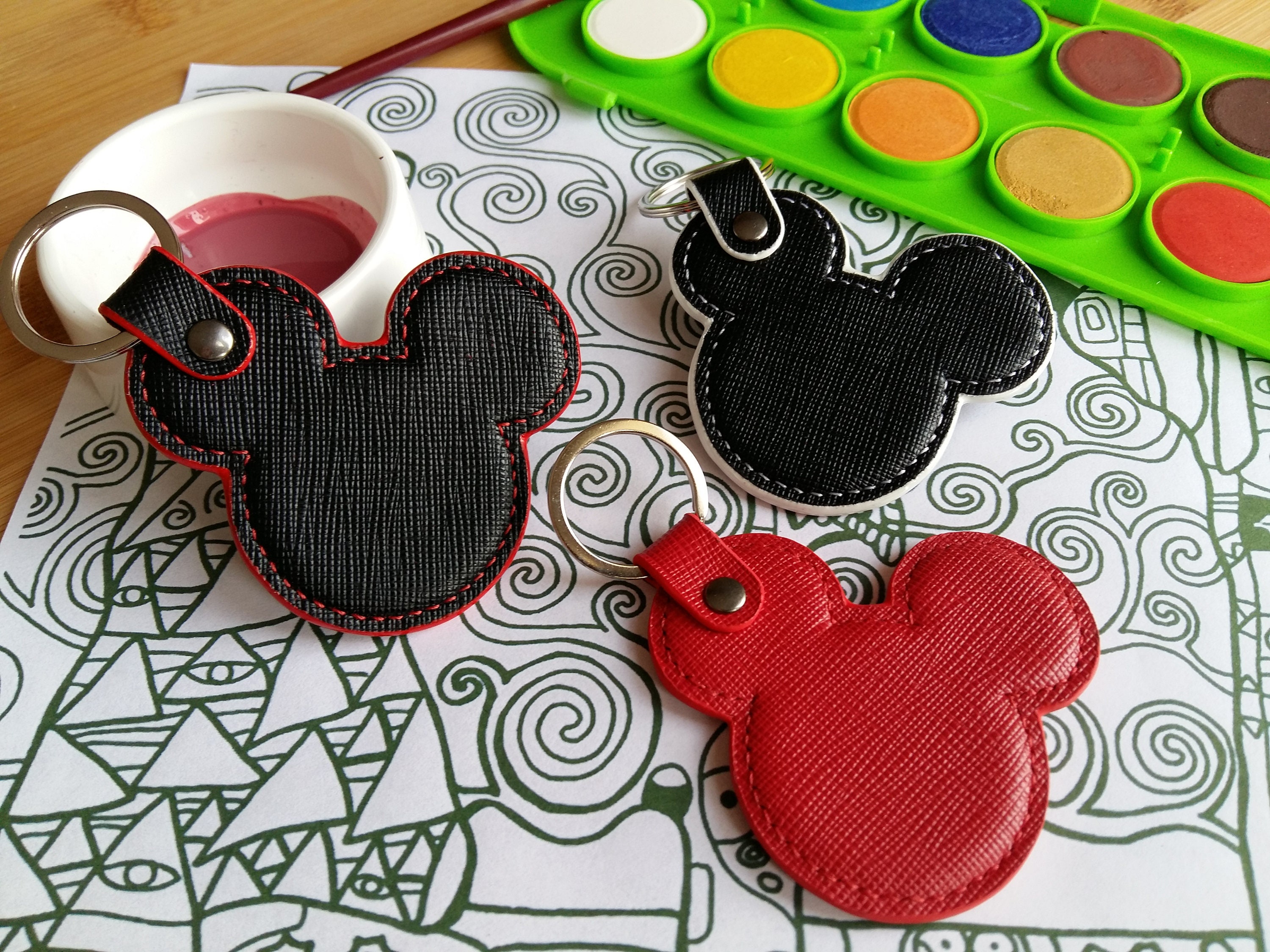 High Quality Leather Cute Mickey Keychain, Car KeyChain bag pendant  decoration