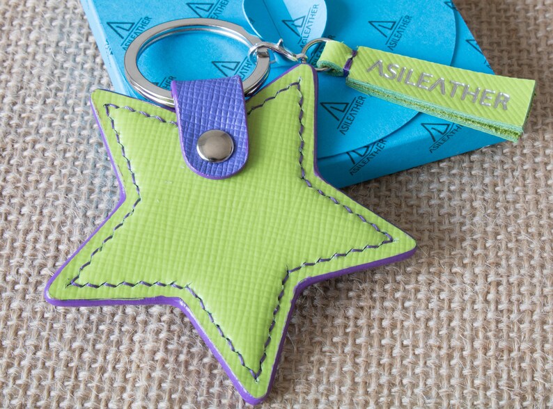 Starshaped Keychain in Saffiano Leather Personalized Lucky Etsy