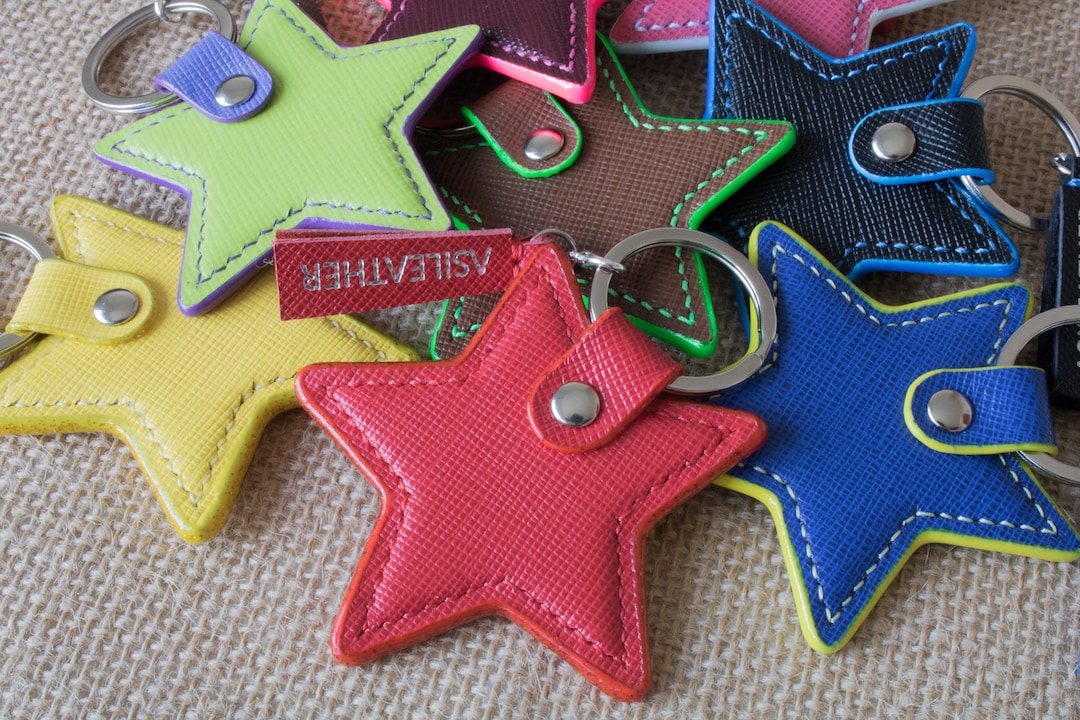 Starshaped Keychain in Saffiano Leather Personalized Lucky Etsy