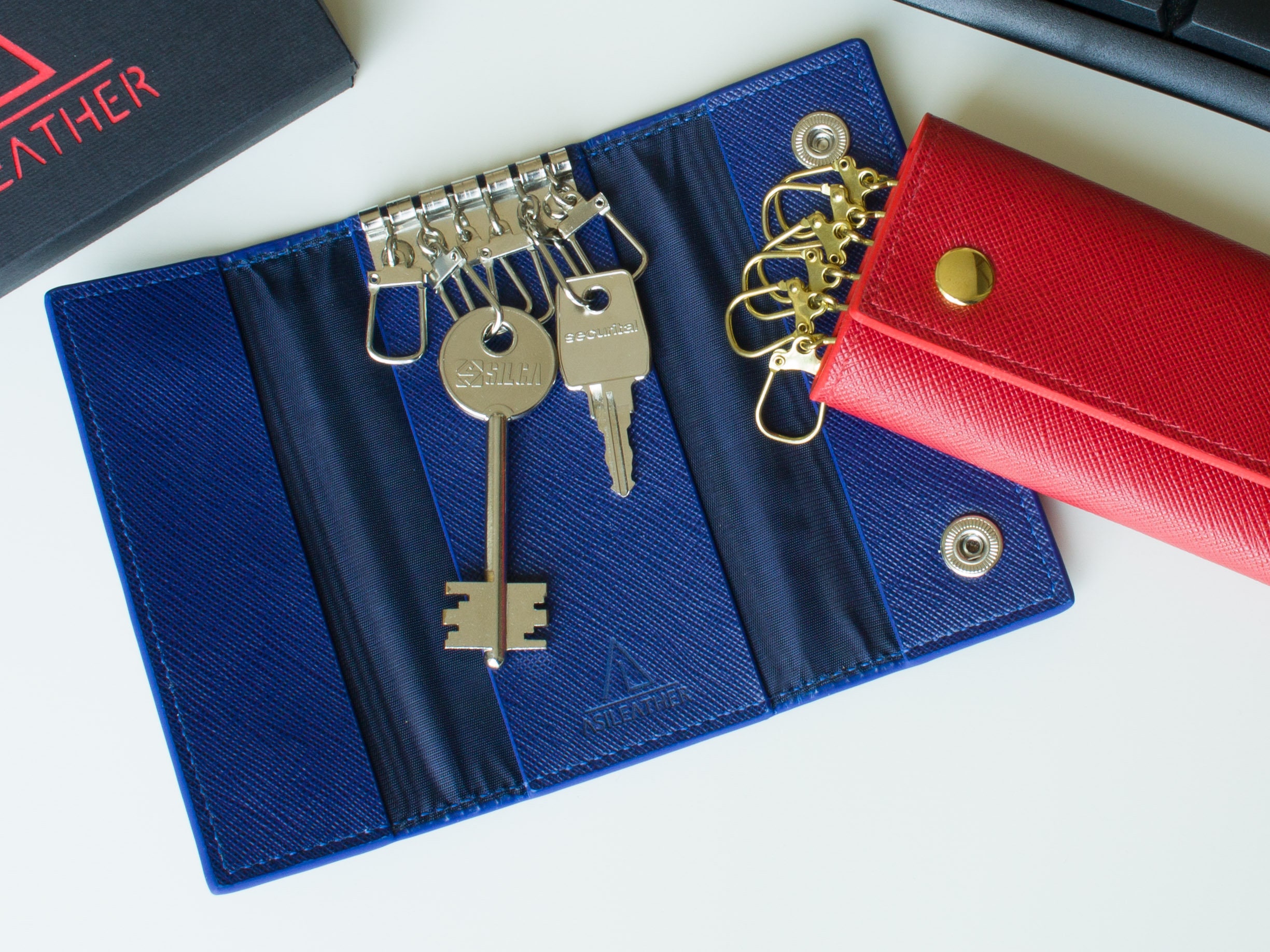 saffiano leather keychain