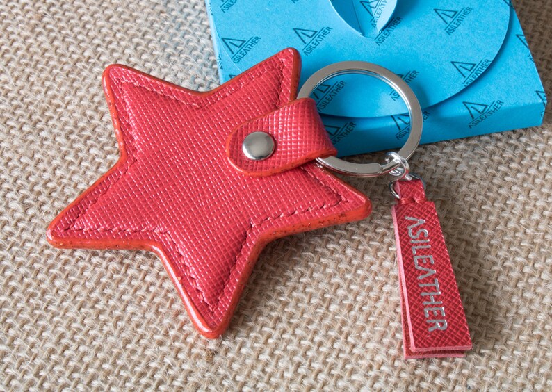 Starshaped Keychain in Saffiano Leather Personalized Lucky Etsy