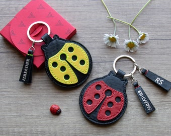 Lucky ladybug keychain personalized in saffiano leather. Ladybird 100% hand made in Italy for her.