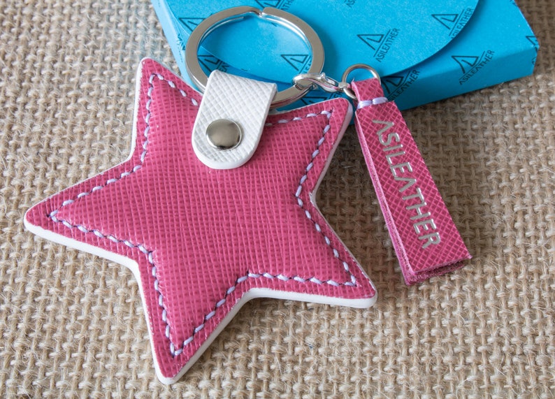 Starshaped Keychain in Saffiano Leather Personalized Lucky Etsy