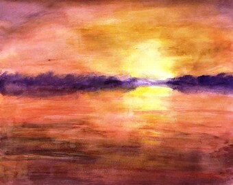 Watercolor beach painting on paper 16x20 framed, Beach wall art, Title: Sunset on the Beach