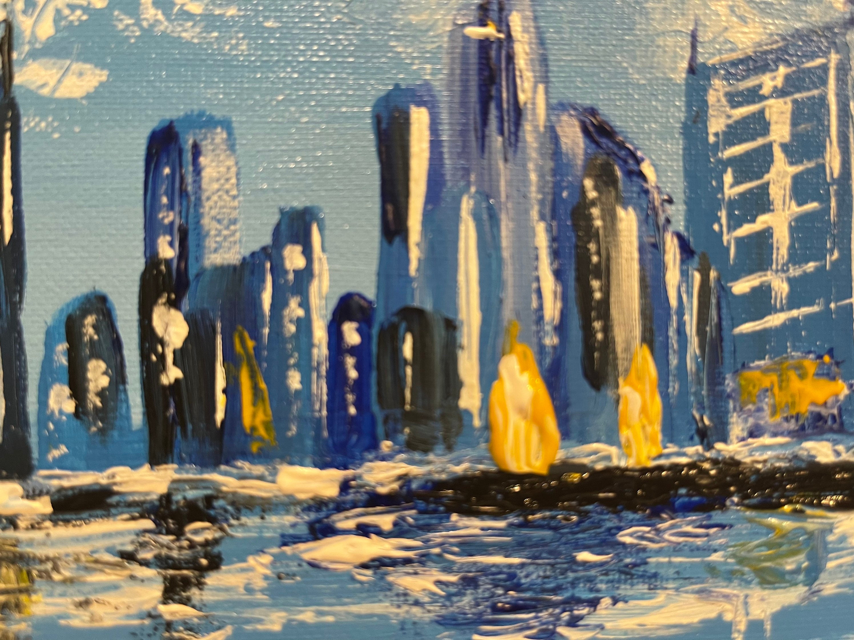 Abstract Acrylic Cityscape Painting on Canvas Board 5x7 Wall Art