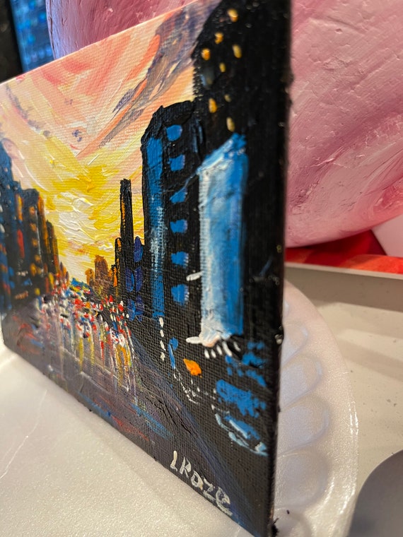 Abstract Acrylic Cityscape Painting on Canvas Board 5x7 Wall Art