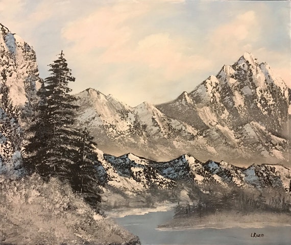 Acrylic Mountain Painting on Canvas 16x20, Canada Mountain, Winter