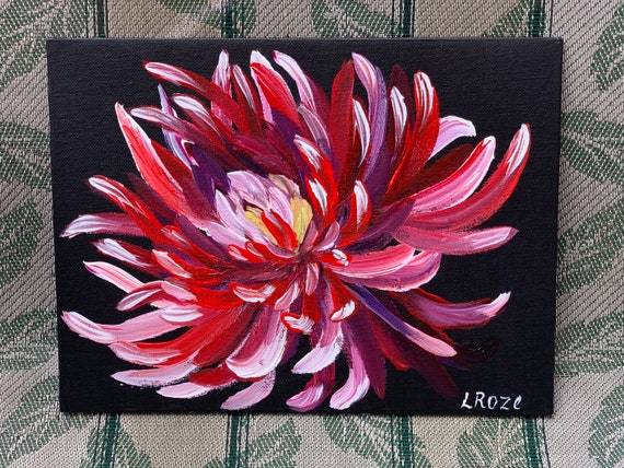 Watercolor Flower Painting on Canvas Panel 11x14. Floral Wall Art, Title:  Red Lilli 