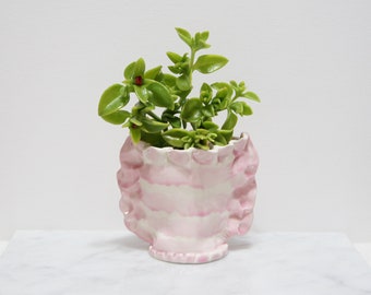 Pink Wing Ruffle Clay Pot!   Decorative Collectible Planter