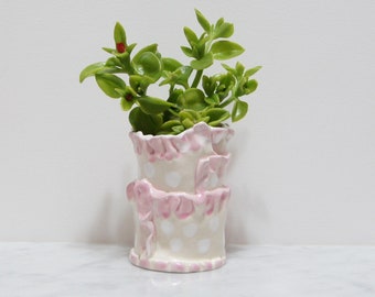 Raspberry Ruffle Clay Pot!   Decorative Collectible Planter