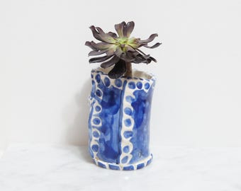 Deep Blue Ocean Ruffle Clay Pot!   Decorative Collectible Planter