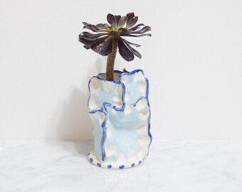 Collectible Blue Clay Pot: Contemporary Succulent Planter