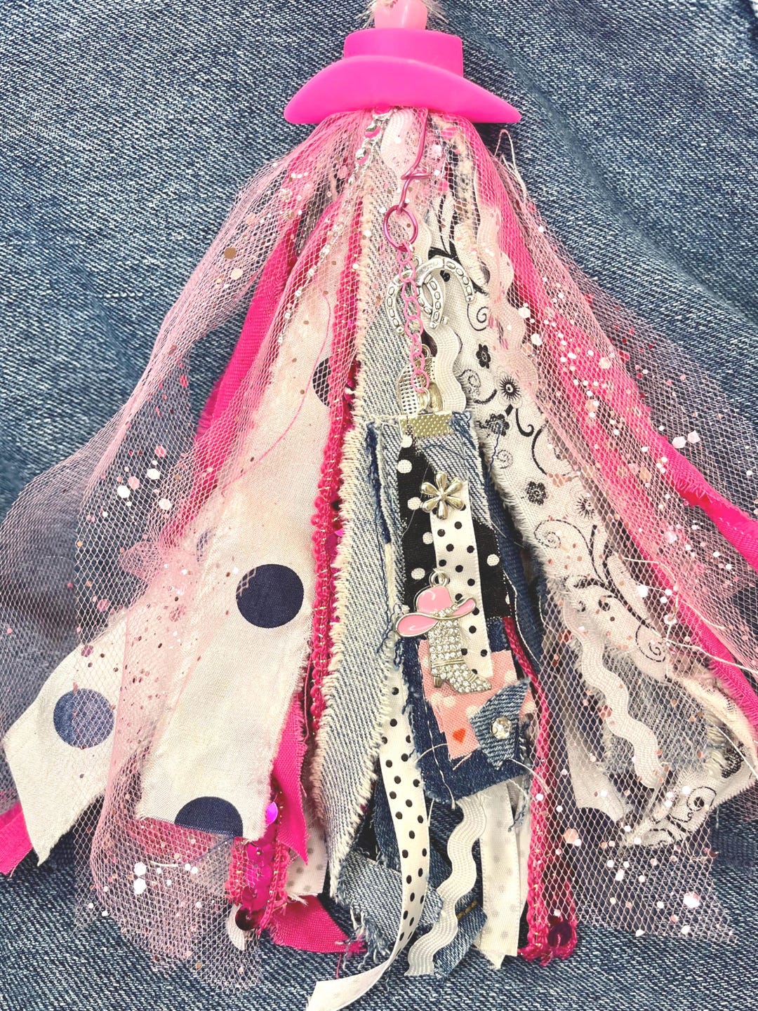 Pink Western Cowgirl Tassel With Rhinestones and Hat, Bag Charm, Ribbon ...