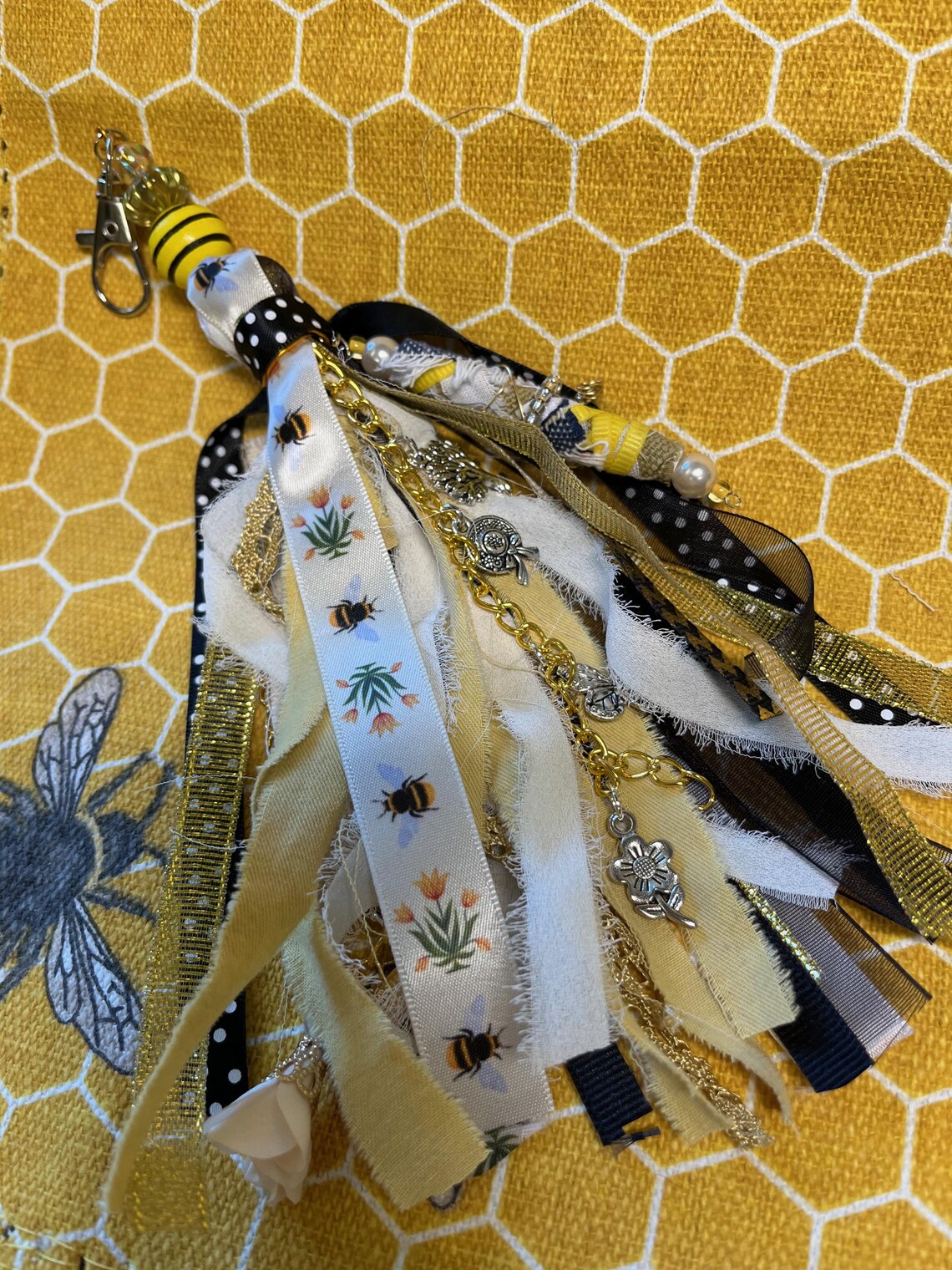 Personalized Yellow Tassel, Ribbon Decor, Bee Happy Purse Charm, Bag ...