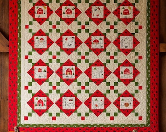 Christmas Barn Quilt, Holiday Farmhouse Wall Hanging, Red and Green Patchwork Quilt